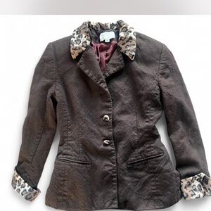Cache Wool Leopard Trim Brown Women's Jacket
